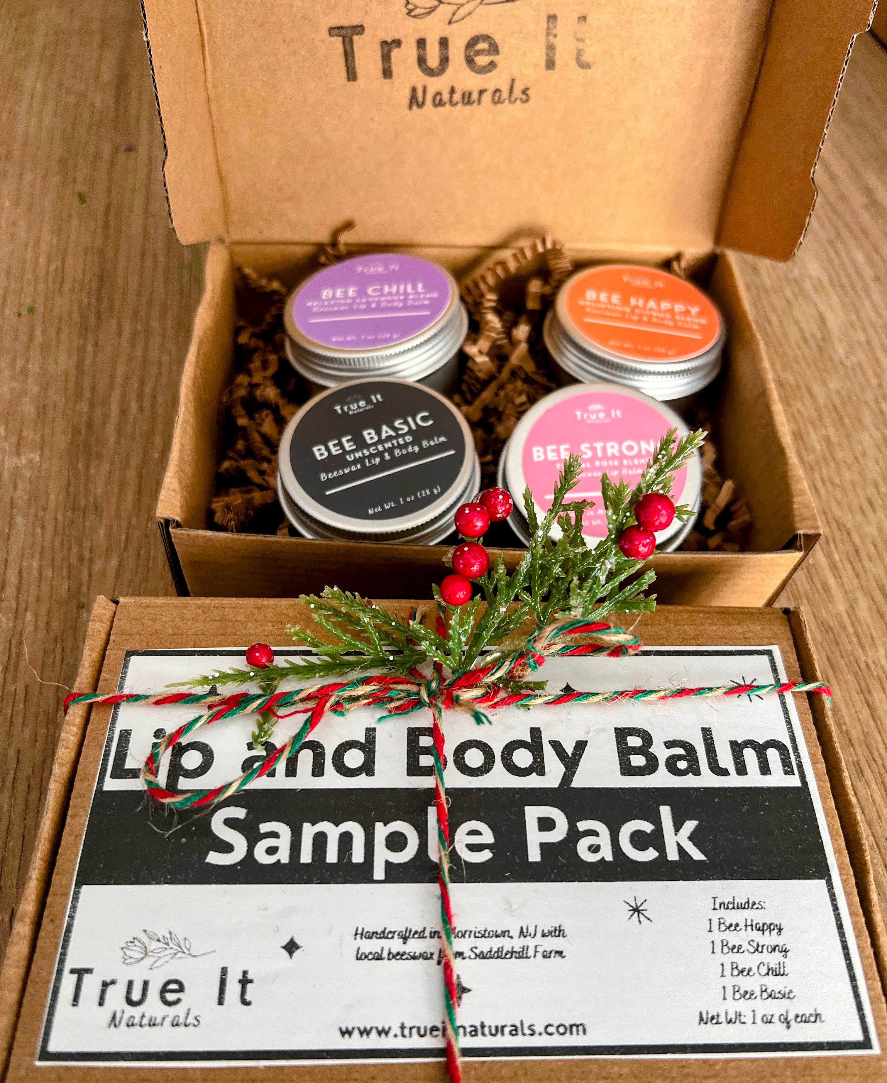 Lip & Body Balm Sample 4 Pack - Local Beeswax - Organic Lip and Body Balm - 1 oz each