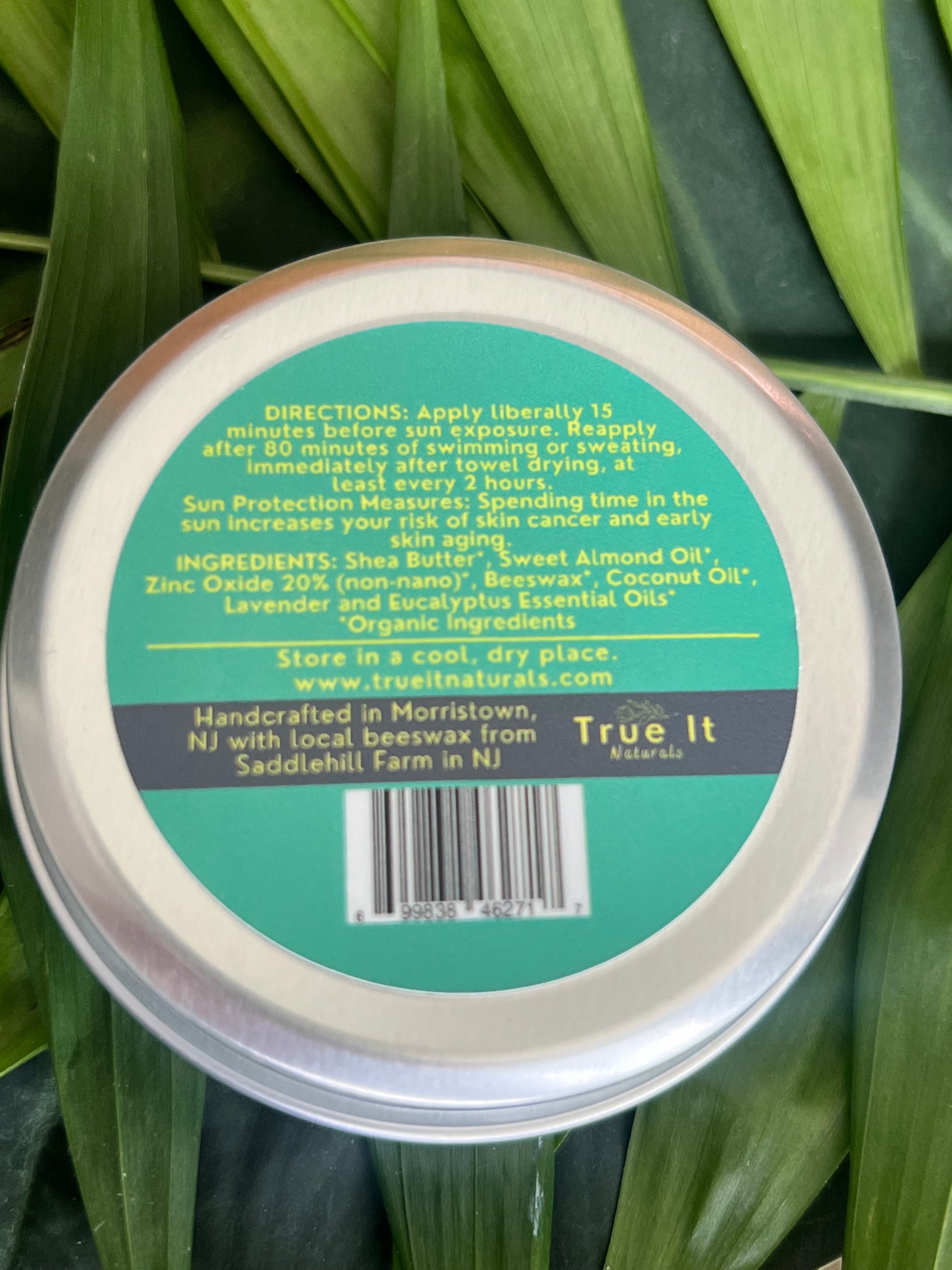 Eucalyptus/Lavender Mineral Sun Cream - BEE BRIGHT SPF 30 - Reef Safe - Non Nano Zinc Oxide - Beeswax - Organic - Water Resistant - 2 oz