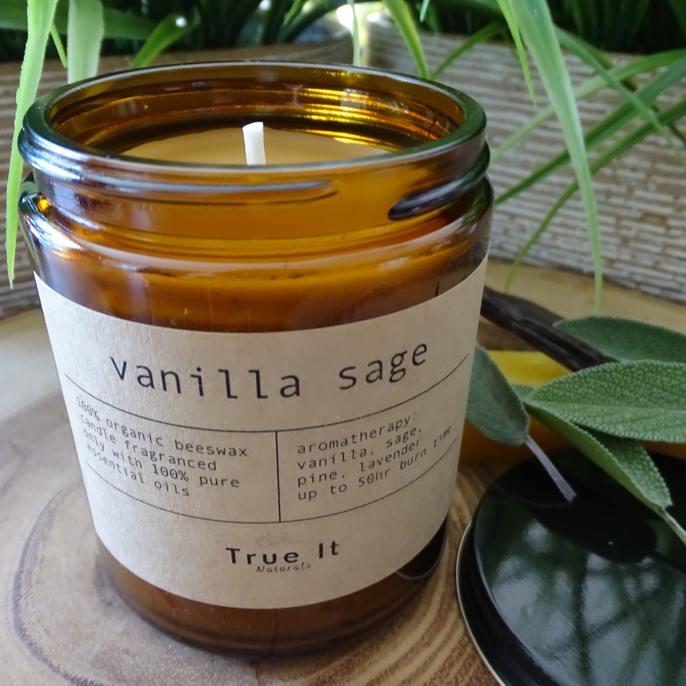 Beeswax Candle - 100% Beeswax - Vanilla Sage