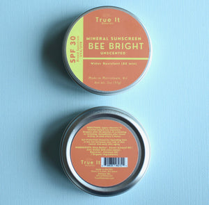 Unscented Mineral Sun Cream - BEE BRIGHT SPF 30 - Reef Safe - Non Nano Zinc Oxide - Beeswax - Organic - Water Resistant - 2 oz